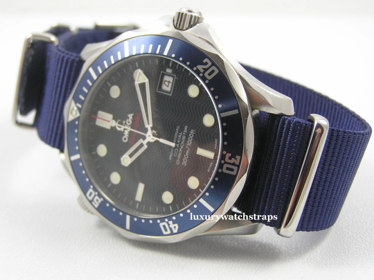 Superb Ballistic Nylon G10 Nato® Watch Strap For Omega Seamaster Speedmaster Watches. Raf | Light & Royal | Dark Dark Blue
