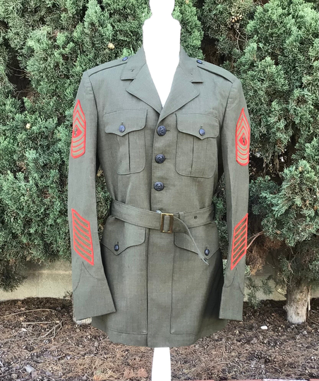 Vintage Army Olive Green Red Pineapple Belted Military Jacket Unisex Men's Small Women's Medium