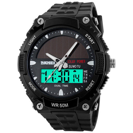 Fashion Solar Power Dual Time Sports Military Watch Waterproof Wristwatch for Men and Women - Skmei