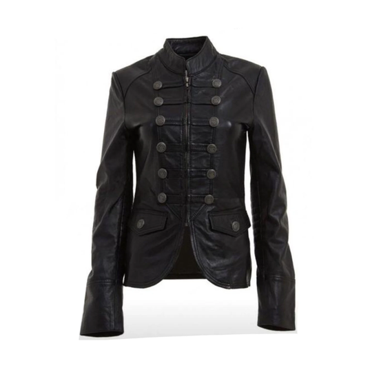 Military Style Black Real Leather Jacket Womens Winter Coat - Blazer/Xs-3X & Customisation