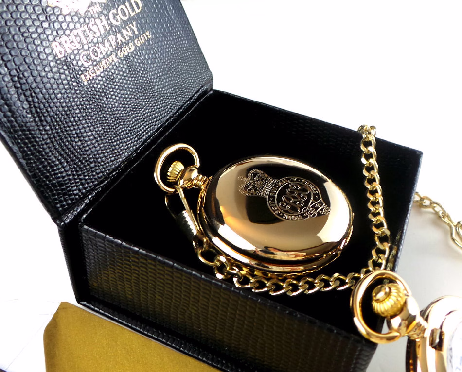 The Grenadier Guards 24K Gold Plated Personalised Pocket Watch in Luxury Box With Certificate Full Hunter Chain Army Military Gift