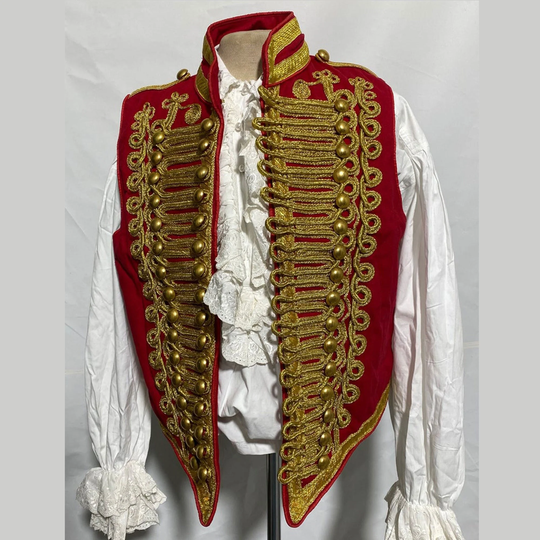 New Men Ceremonial Military Army Red With Gold Braiding Hussar Waistcoat Expedited Shipping