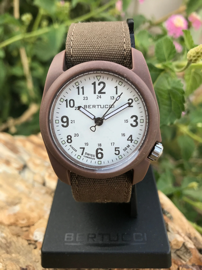 Bertucci Dx3 Canvas Watch Brown Case White Face With Sahara(Dark Brown Band 11088