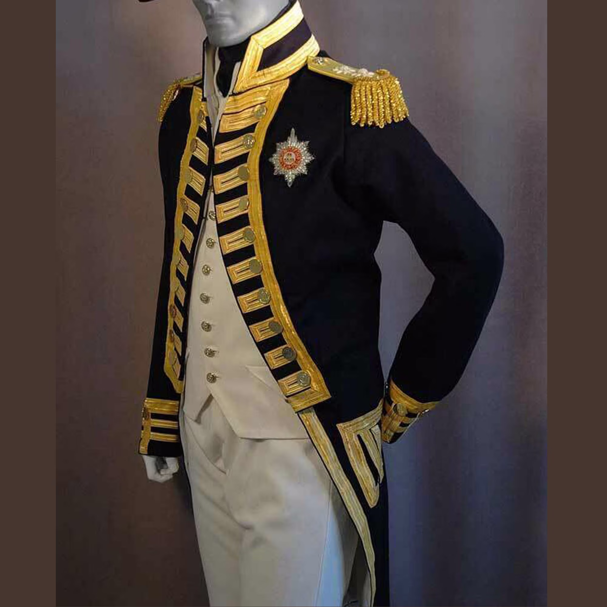 New Men British Royal Navy Vice-Admiral Historical Military Jacket, Steampunk Admiral Uniform Hussar Jacket, Lancer Officer