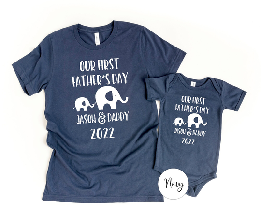 First Father's Day Gift Shirts Matching Daddy Baby Elephant, Set, Idea, 1Vst006