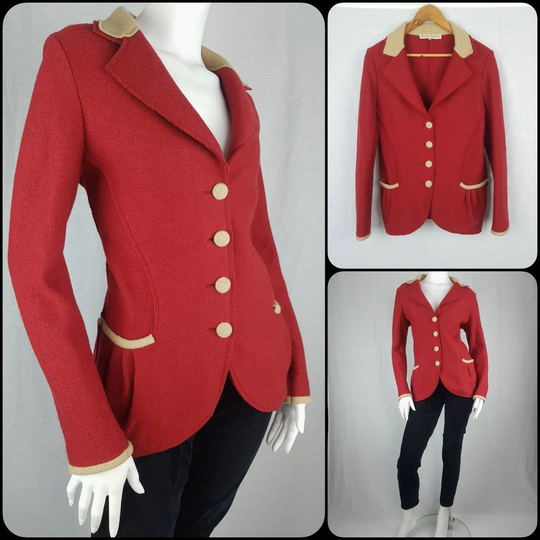Anna Rakow Size 10-12 Red Military Jacket Blazer Pure Wool 60S Style Mod Dandy Riding