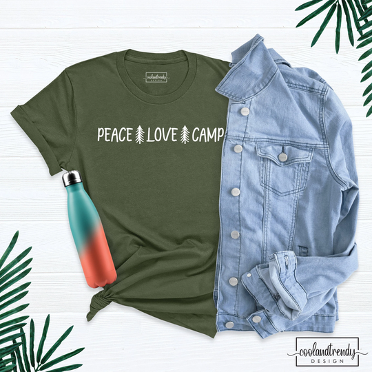 Peace Love Camp Shirt, Camping Adventure Hiking Camper T-Shirt, Funny Tee, Outfit