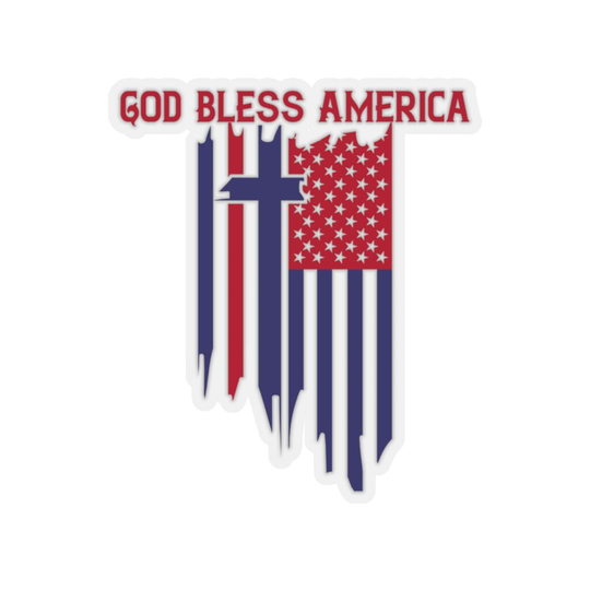 God Bless America Kiss-Cut Sticker ~ Distressed Flag Cross Patriotic Usa American