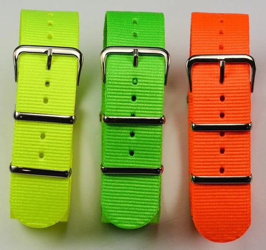 Neon Military Watch Strap Yellow Green Orange 18mm 20mm 22mm Tough Nylon
