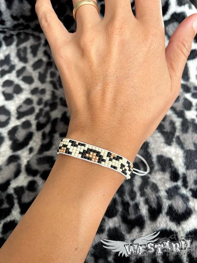 Bracelet Adjustable, Seed Bead Bracelet, Leopard Loom Western Jewelry, Boho Accessory, Handmade Woven, Style