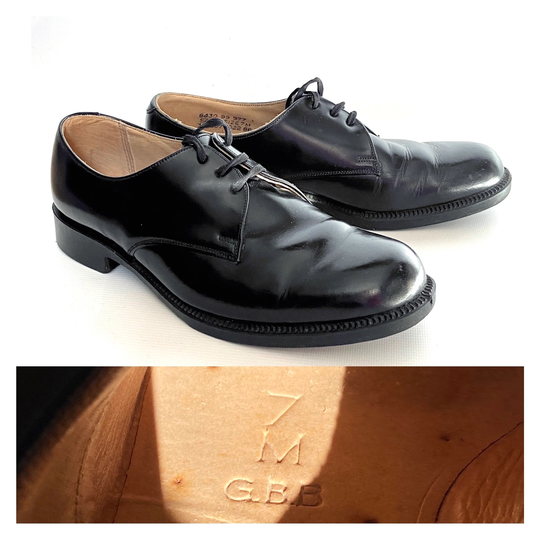 70S Vintage Mens Black Lace Up Shoes. Leather Classic School Army Parade Military. Surplus. 7Uk 40Eu