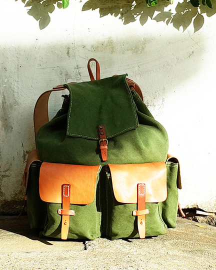Backpack Canvas Drawstring Man Leather Hiking Rucksack Carry All College Bag