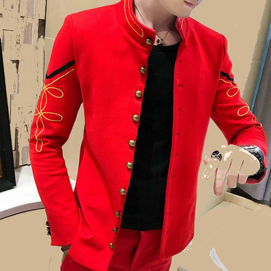 Mens Embroidery Blazer Stand Collar Jackets Stage Show Military Formal Suit Coat, Handmade Light Hussar Jacket, Jacket
