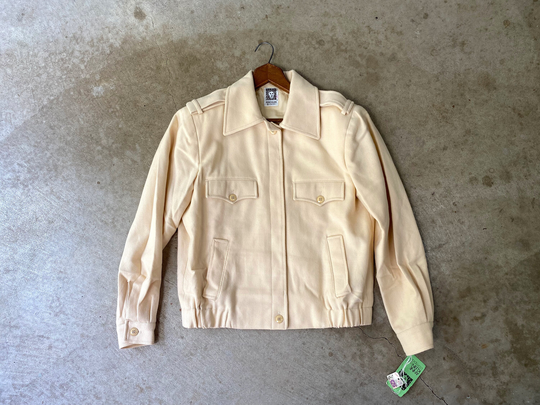 80S Buttercream White Wool Coat | Modern Lambswool Bomber Jacket Vintage Anne Klein Fall Winter Deadstock Cj
