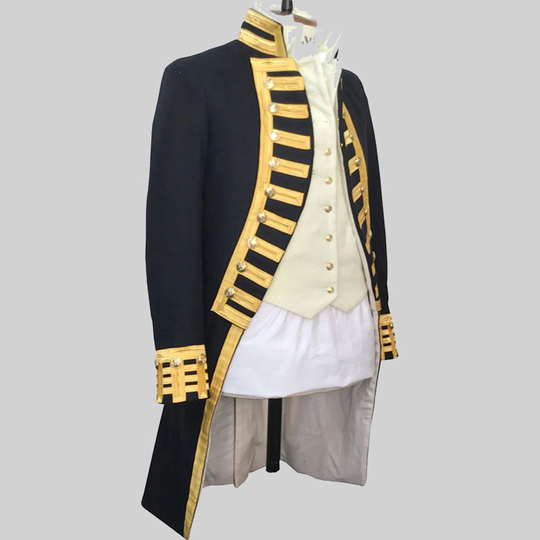 New Men Black Full Dress Frock & Vest Admiral Period 1795-1812 , British War Jacket, Civil Jacket Military Jacket