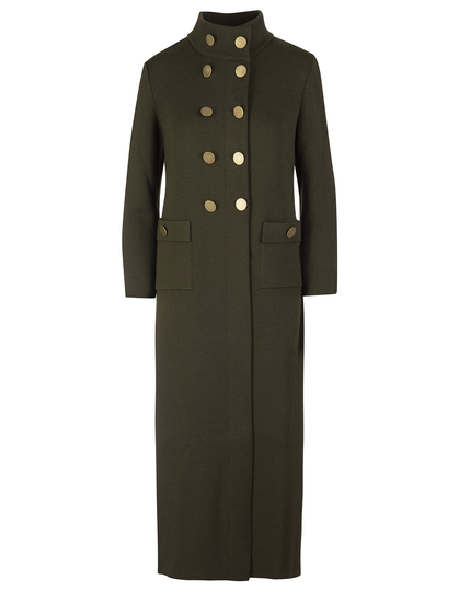 Charlott Long Double-breasted Coat In Military Green Wool