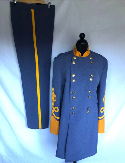 New Men's Vintage 1990S Civil War Reenactment Costume /Blue + Yellow Long Formal Military Jacket Pant Expedited Shipping
