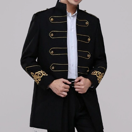 Men's Military Tunic Long Jackets Dress Gothic Coat, Fashion Hussar Jacket