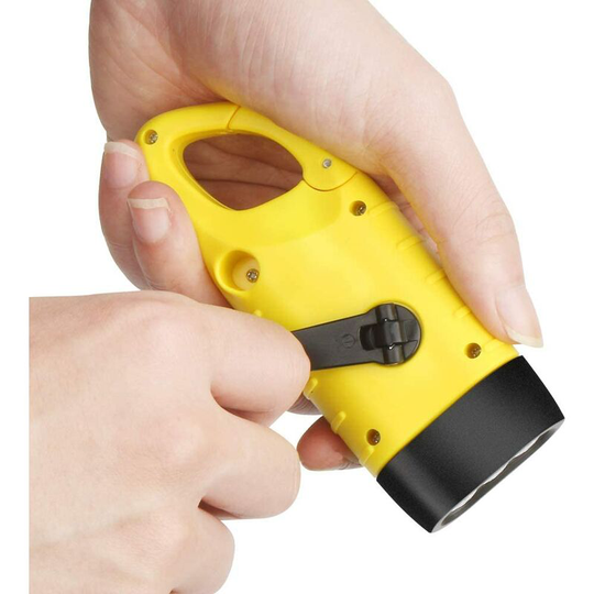 Rechargeable Solar Flashlight, LED Crank Dynamo Emergency Light Flashlight with Carabiner for Hiking Travel Camping Climbing, Yellow