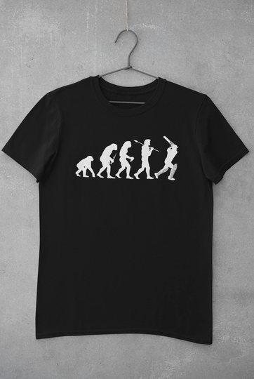 Evolution Of Cricket T Shirt From Ape Through Prehistoric Man To Cricket Player Batting