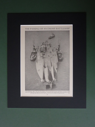Vintage 1930S German Battleship Matted Print - Navy First World War Military Black & White Photograph