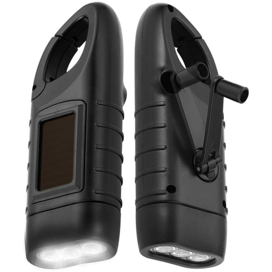 2pcs Solar Flashlight, Can Hand Crank Charge, Emergency Charge led Flashlight, Survival Flashlight Black - Muff
