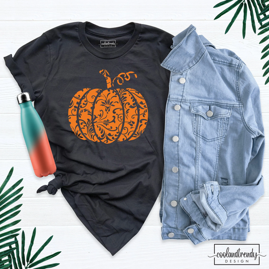 Floral Pumpkin Shirt, Halloween Fall T-Shirt, Tee Autumn Shirt