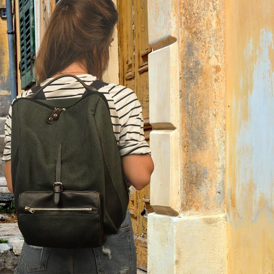 stylish Backpack , For Men & Women in Cotton Canvas-Leather , Named Tilos