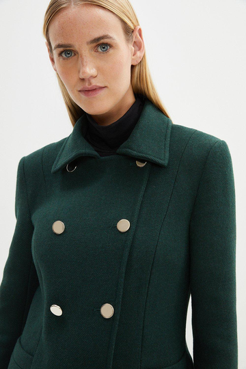 Wool Blend Short Military Coat