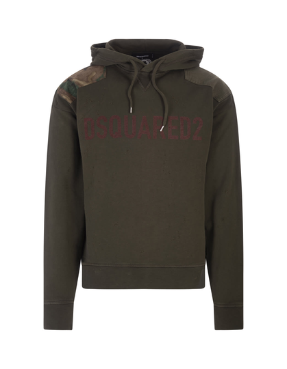 Dsquared2 Man Military Green D2 Patch Hoodie