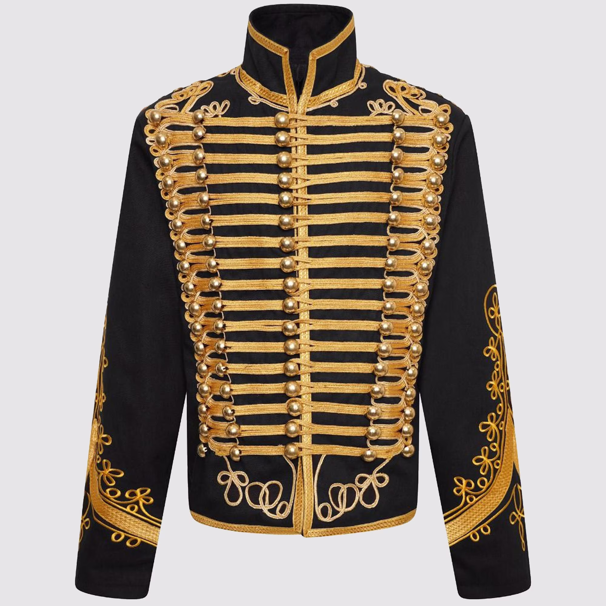 Men's Adam Luxe Military Drummer Black Parade Jacket, Handmade Light Hussar Jacket