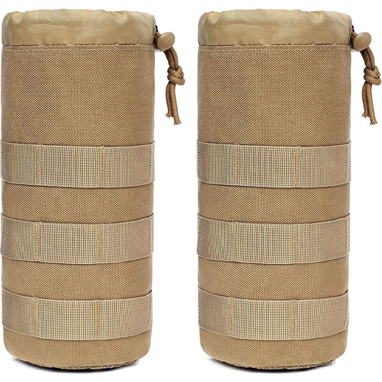 2 pcs Military Water Bottle Bag Molle Water Jug Pouch Tactical Water Bottle Pouch Drawstring for Camping Hiking Hunting Trekking Travel