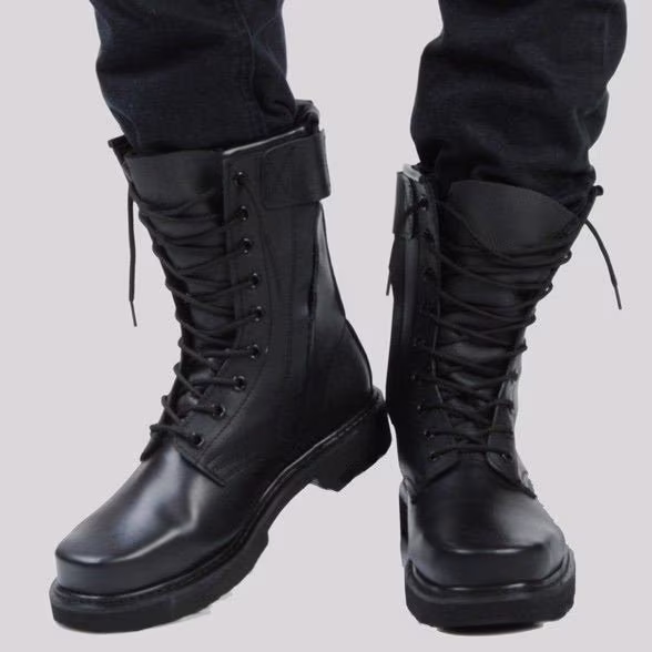 Customize Handmade Men Military Black Real Leather Lace Up Combat High Ankle Boots