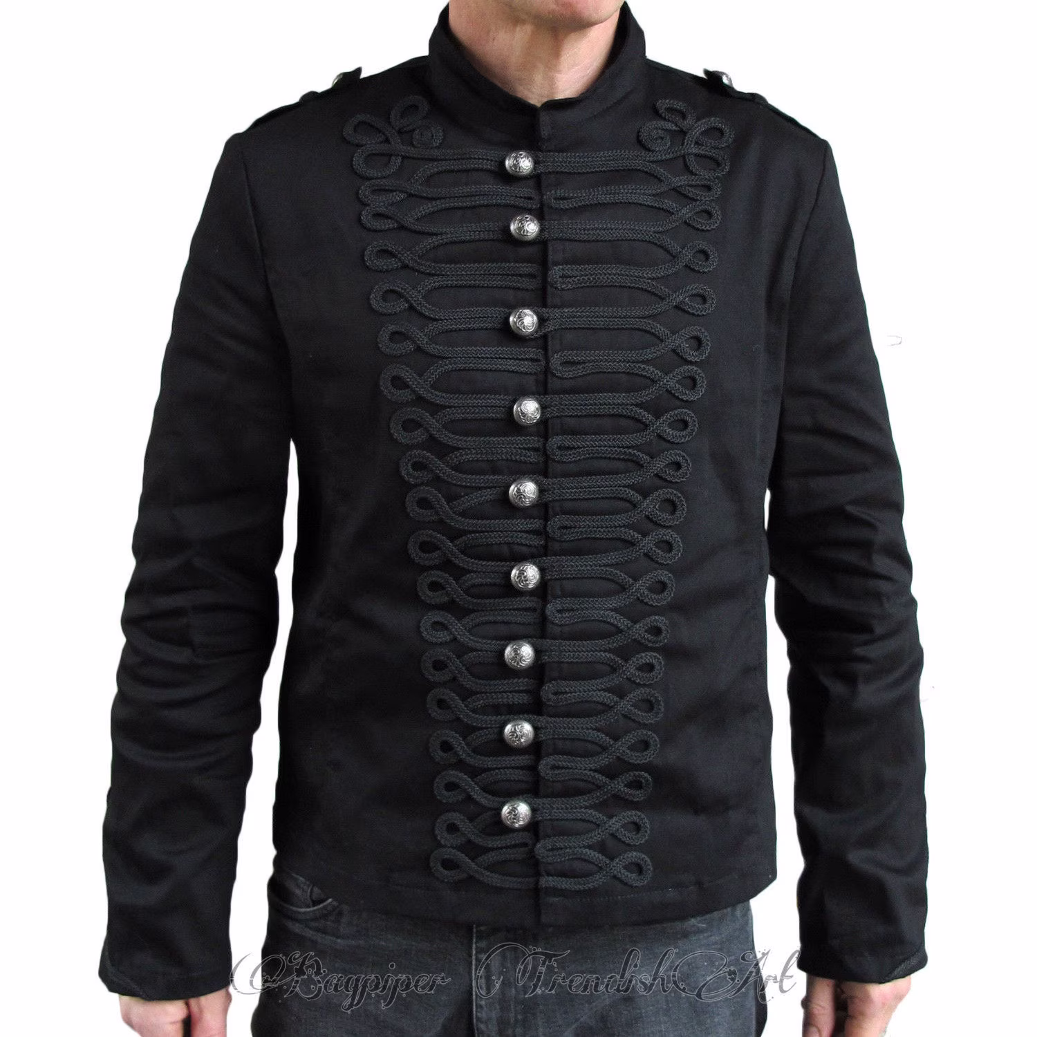 Men's Black Gothic Military Parade Jacket Tunic Rock Steampunk Army Coat
