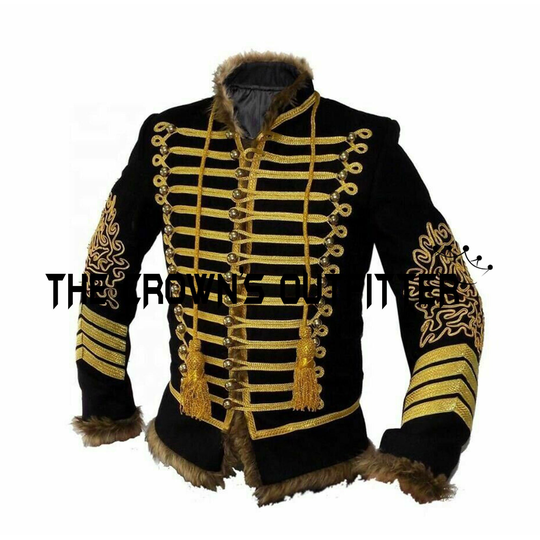 New Men Black Napoleonic Hussars Uniform Military Style Tunic Pelisse Jimi Hendrix Jacket Custom Size Available Expedited Shipping