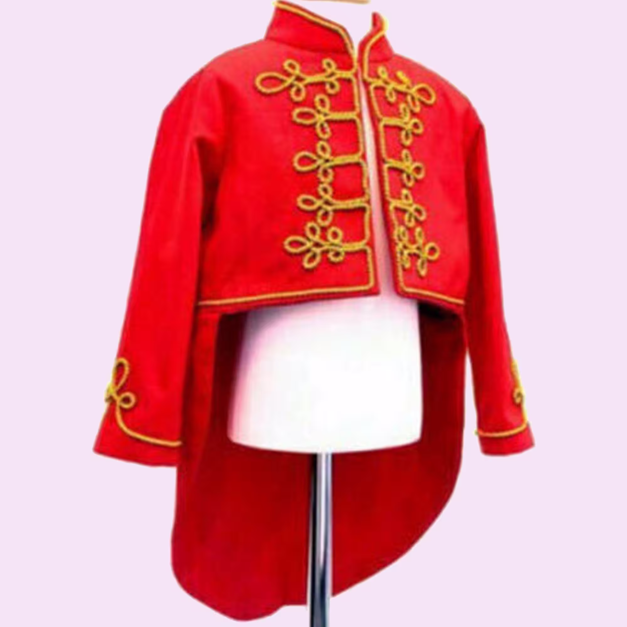 Mens Military Uniform Hussar Jacket, Red Wool Military Cadet Tailcoat