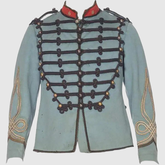 Mens Fashion Victorian Light Blue Wool Authentic 1870S French Military Jacket, Hussar Jacket(Accessories Not Included in Price