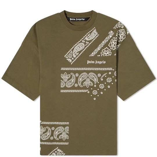 Palm Angels Oversized Bandana Logo Tee Military/Light Grey