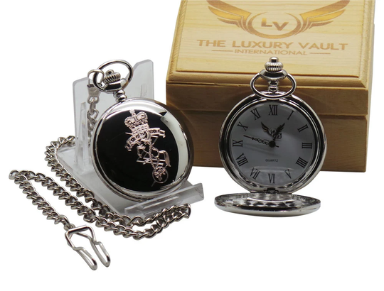 Reme Pocket Watch With Chain & Wooden Case Free Engraved Personalised Custom Engraving Royal Electrical Mechanical Engineers Military
