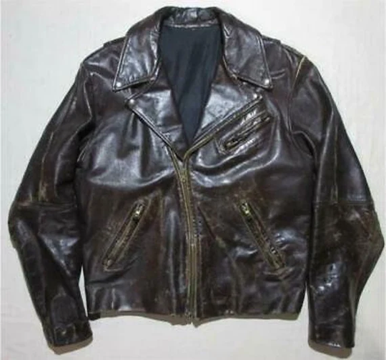 Vintage Retro Motorbike Rider Distressed Brown Genuine Cowhide Thick Leather Men's Motorcycle Coat