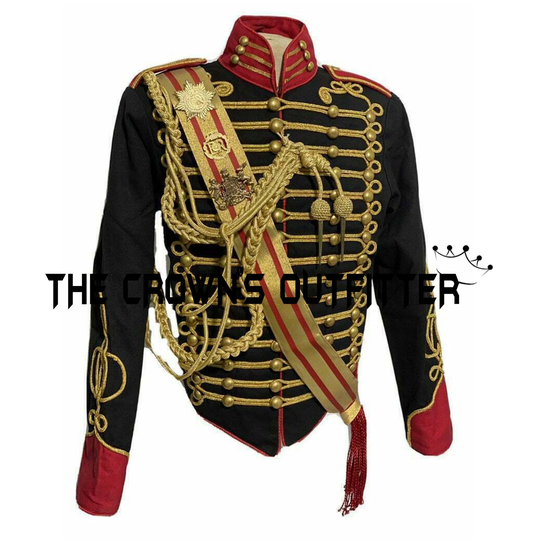 New Men's Black Jacket Ceremonial Hussar Officers Sale With Aiguillette Expedited Shipping