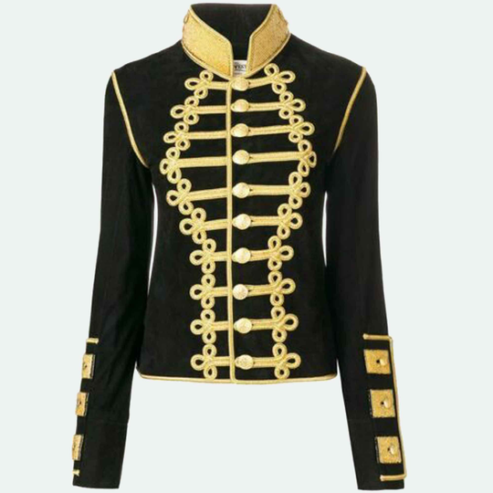 Black Ladies Scottish Hussar Braided Jacket , Ladies Fashion Military Coat, Accessories Not Included in Price