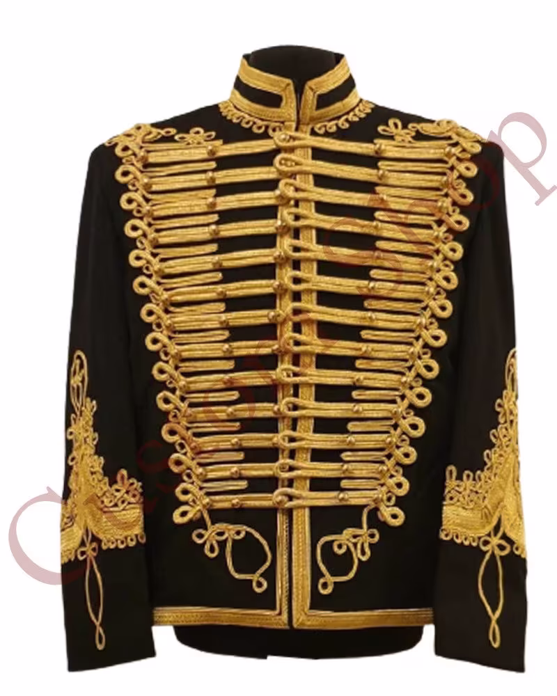 New Custom Made Military Mens Hussar Officers Black/Gold Jacket, Jacket For Men, Wool Hussar Jacket, Wears Men