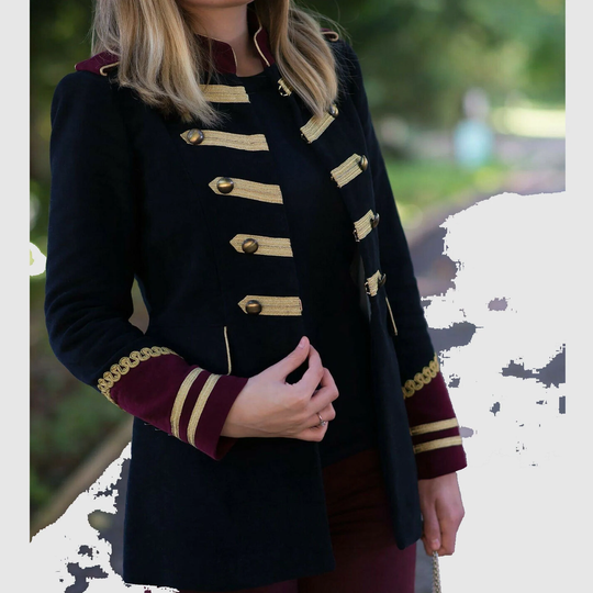 Black Military Ladies Jacket Made To Measure Blazer Women's Wool Embroidered Officer Jacket, Ladies Hussar With Military Grade Materi