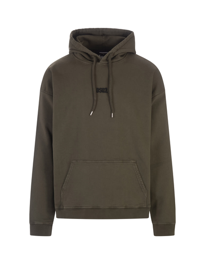 Dsquared2 Man Military Green Mini Dsq2 Hoodie