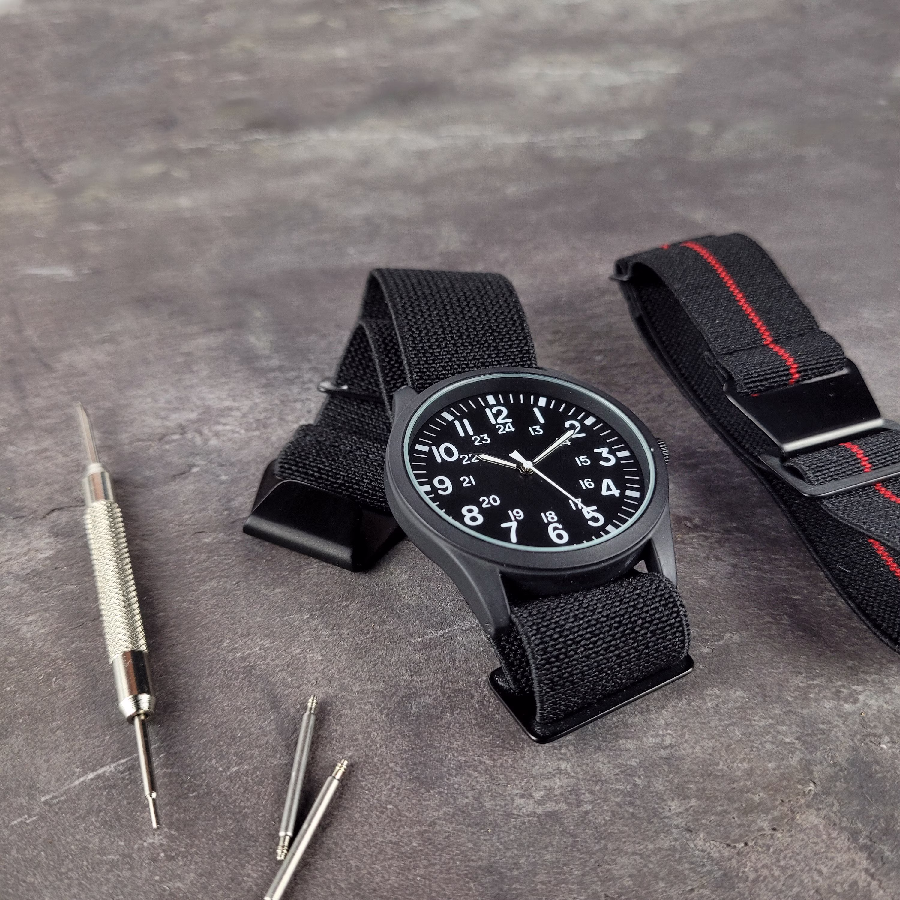Black-Out French Marine Nationale Style Watch Strap | Black Fittings 20mm 22mm Special Forces/Military Band