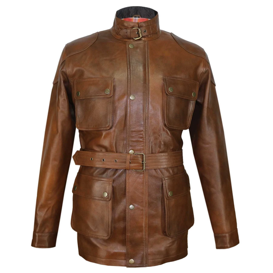 Vinatge Brown Benjamin Military Army Biker Panther Trialmaster Style Genuine Lambskin Leather Jacket Men's /Waxed Motorbike