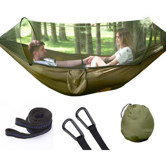 Camping Hammock with Mosquito Net, 1-2 Person, Portable and Lightweight, Pop-up Parachute for Outdoors or Camping, Traveling, Beach (250 x 120