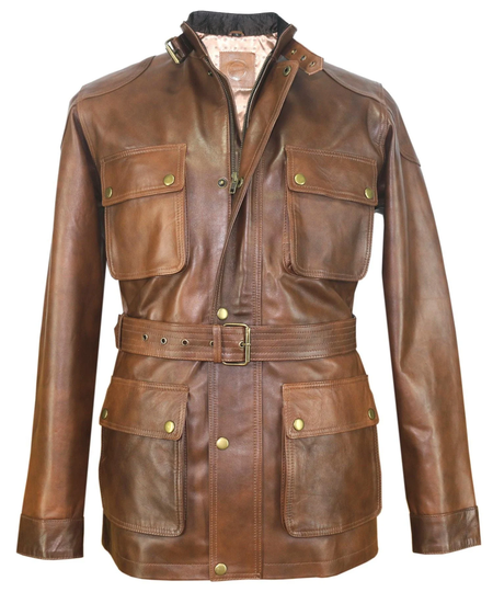 Trialmaster Style Antique Brown Panther Men Jacket, Straight Pocket, Waxed Genuine Leather Army Military Motorbike Benjamin Jacket