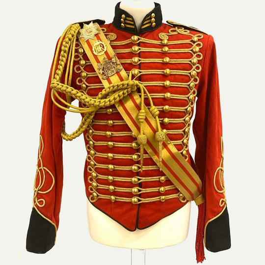 Men's Red Jacket Ceremonial Hussar Officers Jacket, Mens Fashion Military Style Jacket, Accessories Not Included in Price